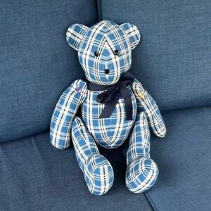 Vintage Blue Plaid Quilted Cotton Teddy Bear